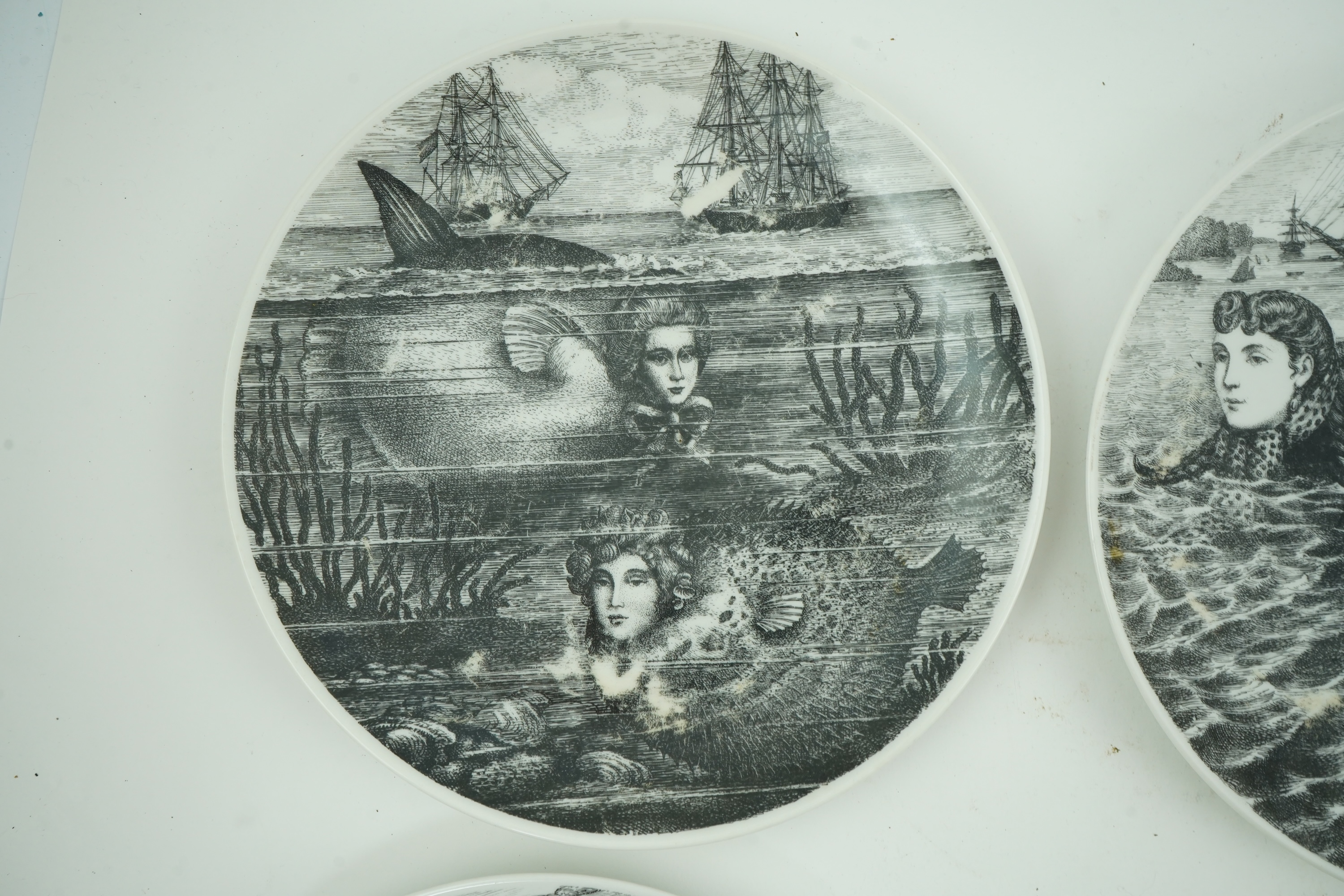 Piero Fornasetti (Italian, 1913-1988): Six ‘Sirene’ plates